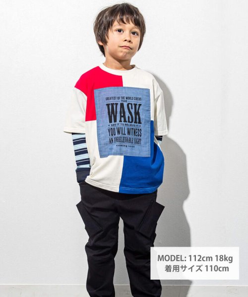 WASK(ワスク)/ダンガリーパッチTシャツ＋ボーダーロンTセット(100~160cm)/img01