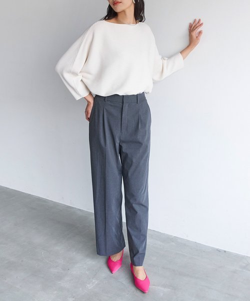 綿ニット　リブドルマンプルオーバー　 春ニット　リブニット　ボートネック　ゆったり