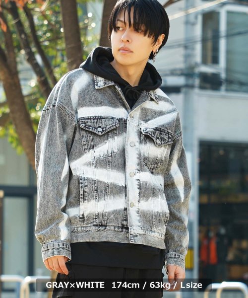 1111clothing(ワンフォークロージング)/◆スプレー ワイド デニムジャケット◆ オーバーサイズ Gジャン メンズ ビッグシルエット デニムジャケット レディース ジージャン 短め 総柄 ゆったり ジャ/img10