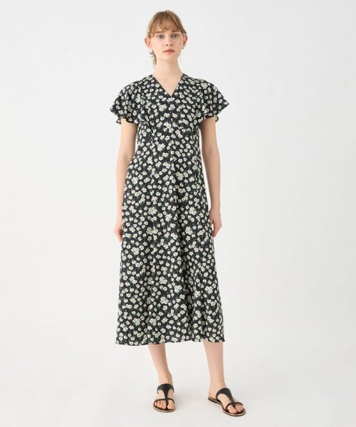 スピアワートプリント フレアスリーブワンピース 