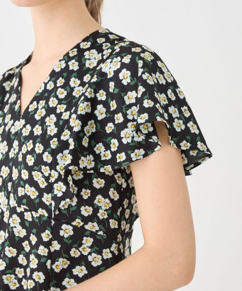 スピアワートプリント フレアスリーブワンピース 