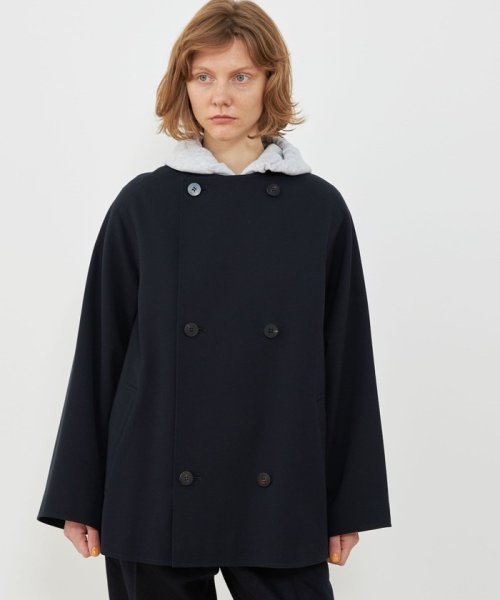 コットンウールギャバジン カラーレスショートコート 