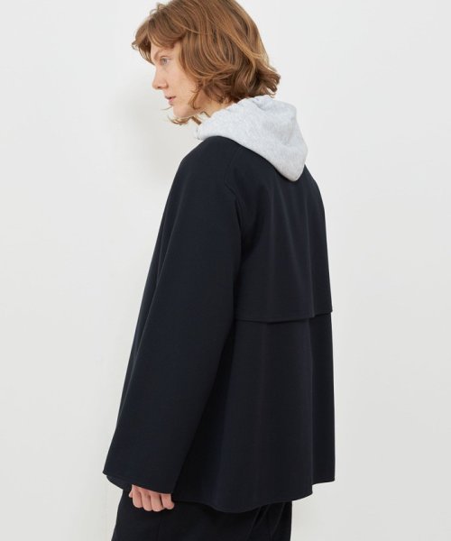 コットンウールギャバジン カラーレスショートコート 