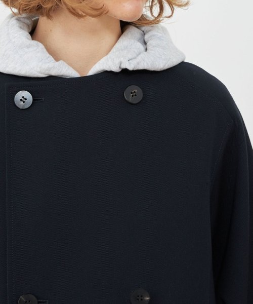 コットンウールギャバジン カラーレスショートコート 