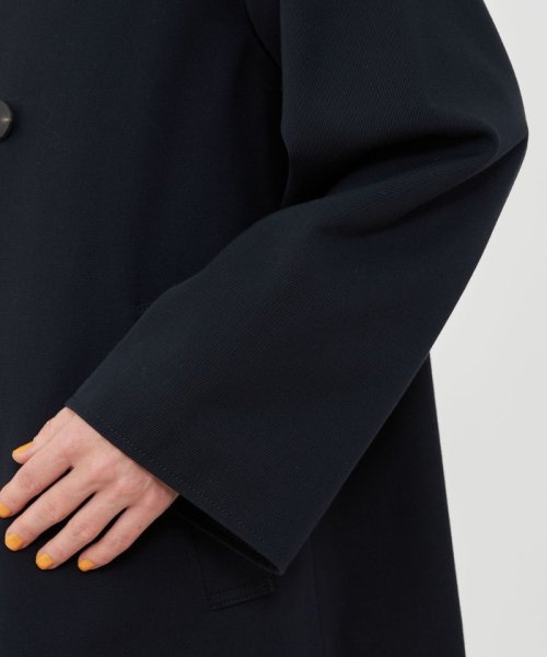 コットンウールギャバジン カラーレスショートコート 