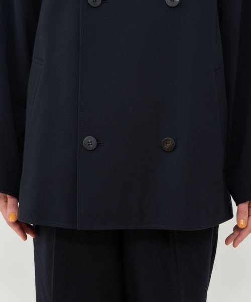 コットンウールギャバジン カラーレスショートコート 