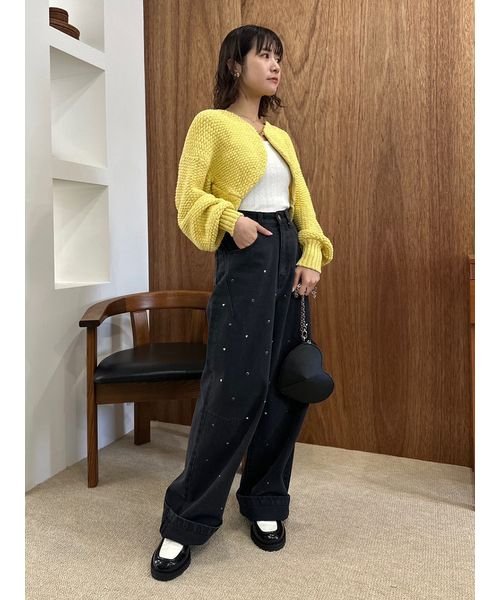 【WEB限定00サイズあり】[L.B CANDY STOCK]ハートビジューワイドデニムパンツ 予めご了承ください