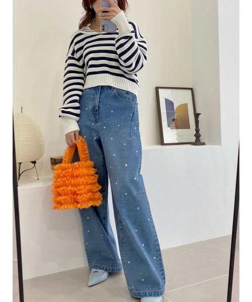 【WEB限定00サイズあり】[L.B CANDY STOCK]ハートビジューワイドデニムパンツ 予めご了承ください