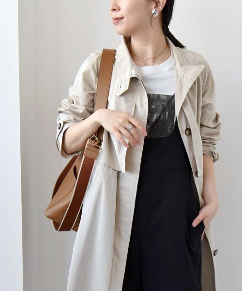 quaranciel:〈手洗い可能〉スタンドカラー ウエストドロー ロング コート quaranciel ONE