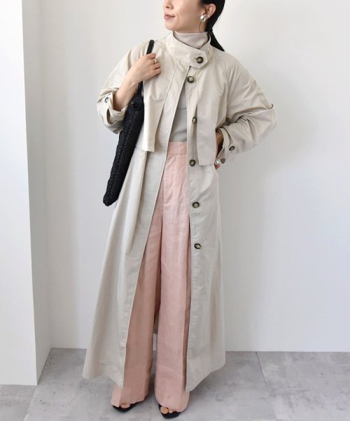quaranciel:〈手洗い可能〉スタンドカラー ウエストドロー ロング コート quaranciel ONE