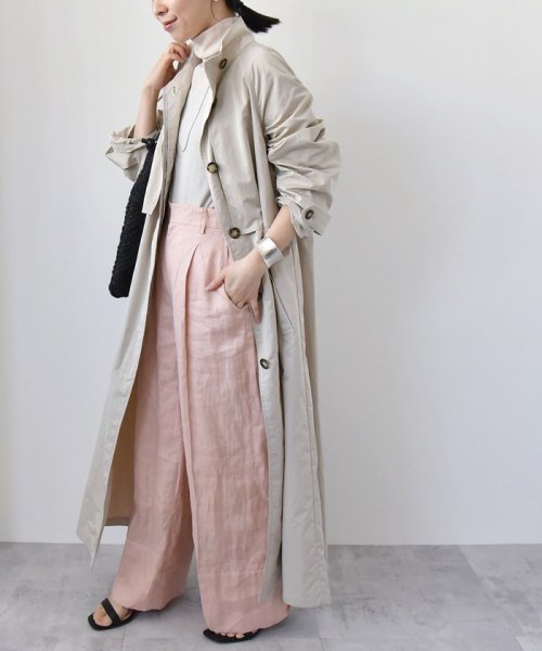 quaranciel:〈手洗い可能〉スタンドカラー ウエストドロー ロング コート quaranciel ONE