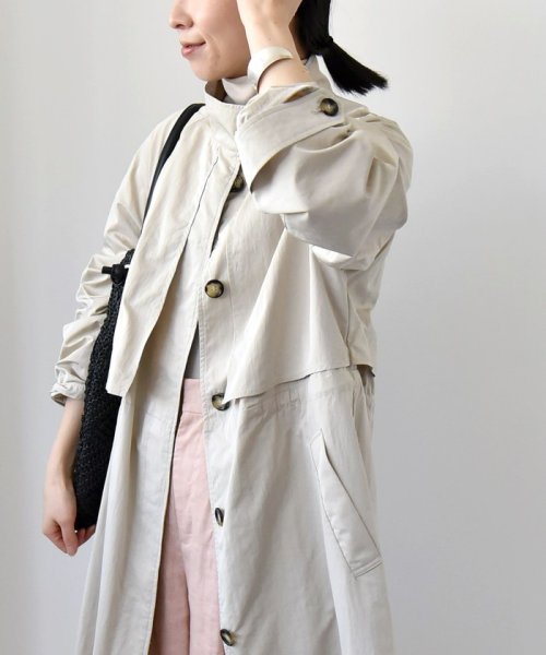 quaranciel:〈手洗い可能〉スタンドカラー ウエストドロー ロング コート quaranciel ONE