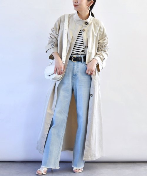 quaranciel:〈手洗い可能〉スタンドカラー ウエストドロー ロング コート quaranciel ONE