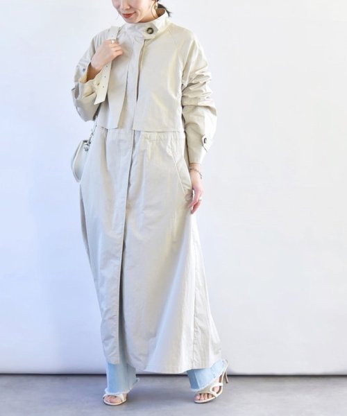 quaranciel:〈手洗い可能〉スタンドカラー ウエストドロー ロング コート quaranciel ONE