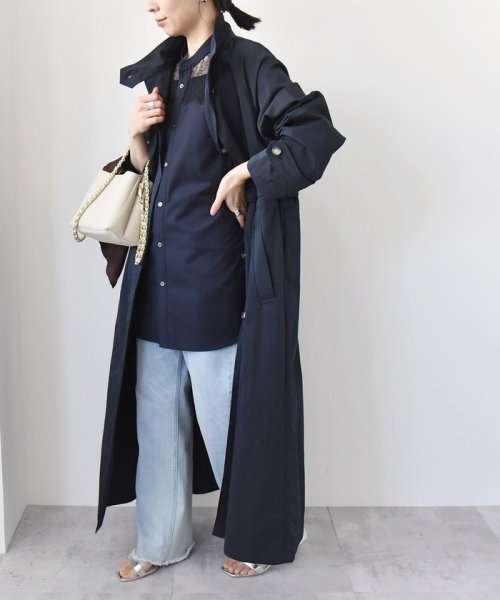 quaranciel:〈手洗い可能〉スタンドカラー ウエストドロー ロング コート quaranciel ONE