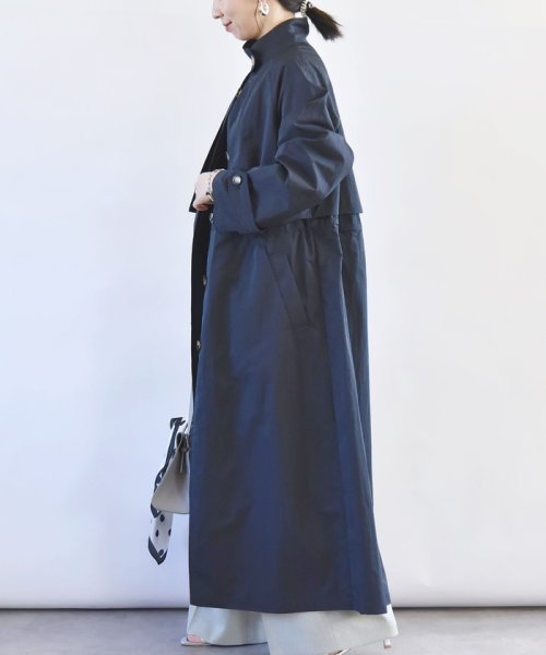 quaranciel:〈手洗い可能〉スタンドカラー ウエストドロー ロング コート quaranciel ONE