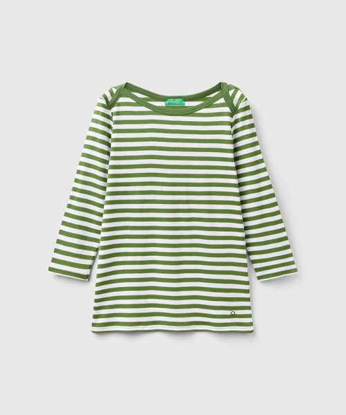 BENETTON (women)(ベネトン（レディース）)/ブランドロゴ刺繍入り先染めボートネック7分袖ボーダーTシャツ・カットソー/img02