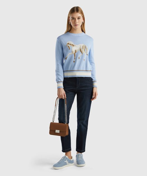 コットン100％クルーネック馬柄長袖ニットセーター 人気・おすすめ｜使いやすい・旅行におすすめ 品質保証 全国発送 正規品・日本国内発送・安心保証付き