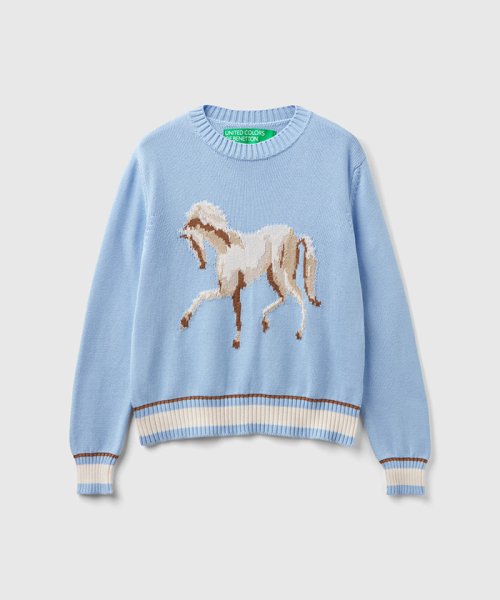 コットン100％クルーネック馬柄長袖ニットセーター 人気・おすすめ｜使いやすい・旅行におすすめ 品質保証 全国発送 正規品・日本国内発送・安心保証付き