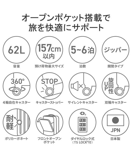 ProtecA(プロテカ)/【正規品10年保証】 プロテカ スーツケース フロントオープン ポケットライナー2 キャリーバッグ 軽量 5～6泊 おしゃれ 62L 日本製 旅行 01342/img03