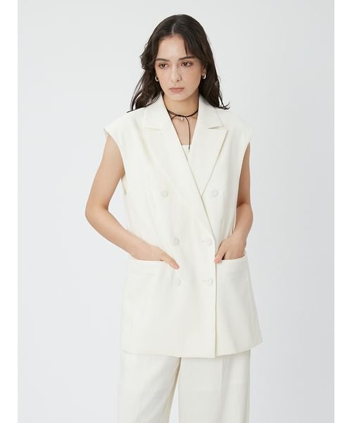 ピークドラペルスリーブレスダブルジャケット 予めご了承ください