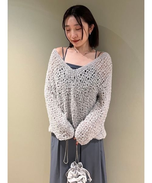 【WEB限定サイズあり】ペーパーヤーンプルオーバー×ギャザーキャミソールワンピース 総丈 バスト ウエスト 予めご了承ください