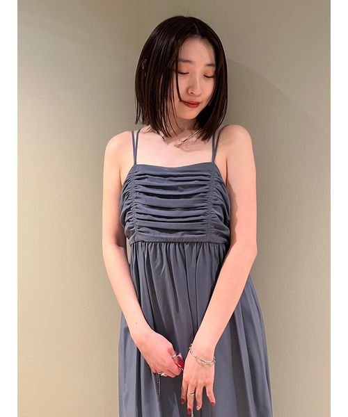 【WEB限定サイズあり】ペーパーヤーンプルオーバー×ギャザーキャミソールワンピース 総丈 バスト ウエスト 予めご了承ください