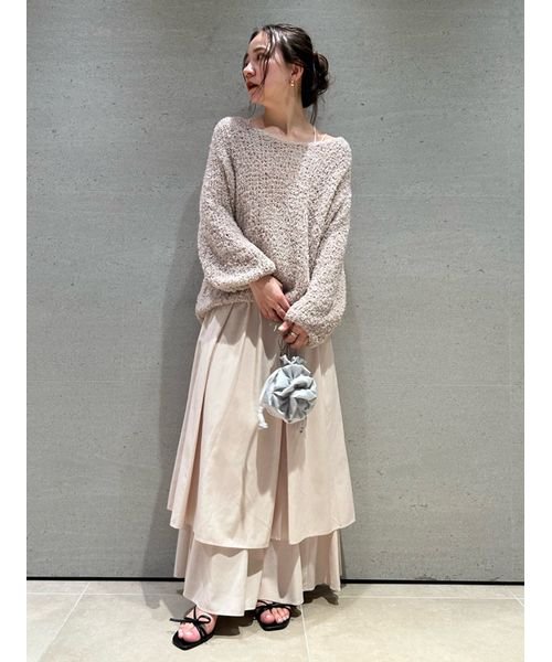 【WEB限定サイズあり】ペーパーヤーンプルオーバー×ギャザーキャミソールワンピース 総丈 バスト ウエスト 予めご了承ください