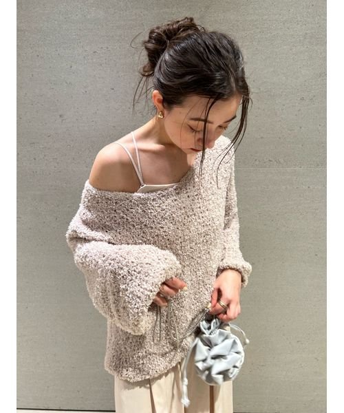 【WEB限定サイズあり】ペーパーヤーンプルオーバー×ギャザーキャミソールワンピース 総丈 バスト ウエスト 予めご了承ください