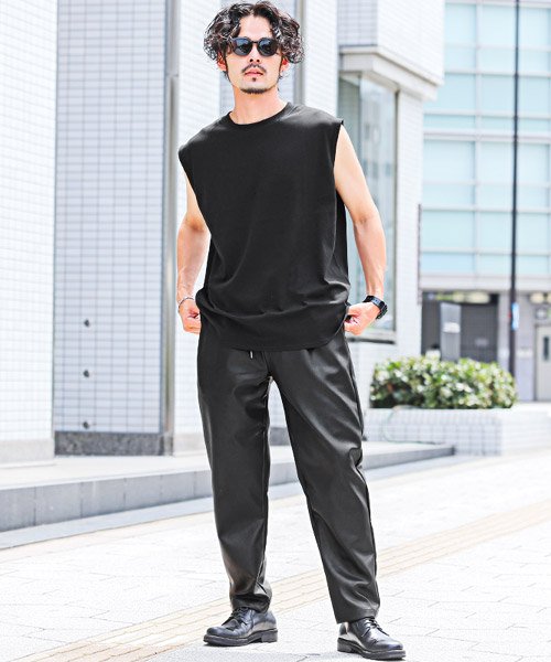 LUXSTYLE(ラグスタイル)/シルケットライクノースリーブ/ノースリーブ Tシャツ メンズ クルーネック シルケット シルキー 無地/img04