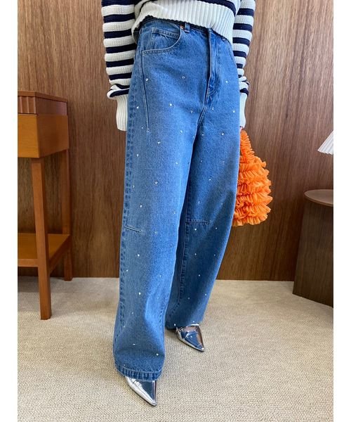 【WEB限定00サイズあり】[L.B CANDY STOCK]ハートビジューワイドデニムパンツ 予めご了承ください