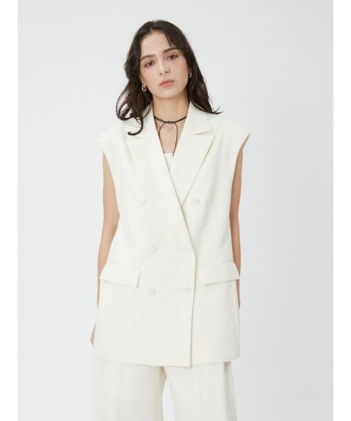 ピークドラペルスリーブレスダブルジャケット 予めご了承ください