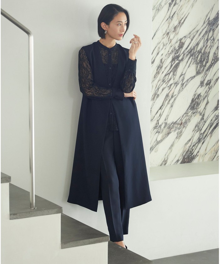 24SS ICB 【洗える】ナイロンラッセルレース バンドカラーシャツ 黒 42 洗える】ナイロンラッセルレース バンドカラーシャツ(505909230)｜阪急