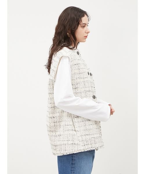 フリンジコクーンツイードＷベスト 予めご了承ください