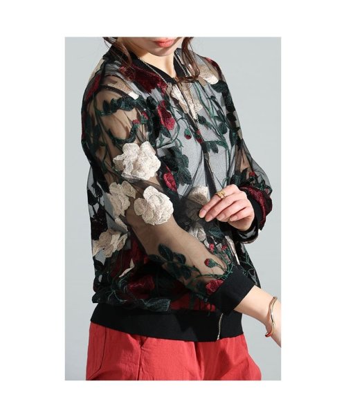 Sawa a la mode(サワアラモード)/レディース 大人 上品 繊細ディテールに惹き込まれる薔薇刺繍シアーブルゾン/img18