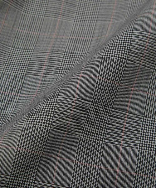 LB.01/ウールチェックダブルブレスト6Bブレザージャケット LB 高い釦位置 低いゴージライン タテ糸とヨコ糸を異番手にすることで