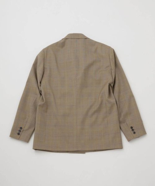 LB.01/ウールチェックダブルブレスト6Bブレザージャケット LB 高い釦位置 低いゴージライン タテ糸とヨコ糸を異番手にすることで