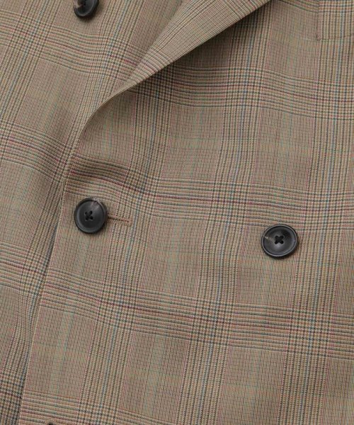 LB.01/ウールチェックダブルブレスト6Bブレザージャケット LB 高い釦位置 低いゴージライン タテ糸とヨコ糸を異番手にすることで