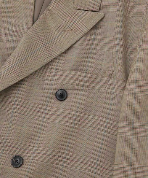 LB.01/ウールチェックダブルブレスト6Bブレザージャケット LB 高い釦位置 低いゴージライン タテ糸とヨコ糸を異番手にすることで
