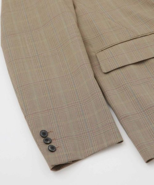 LB.01/ウールチェックダブルブレスト6Bブレザージャケット LB 高い釦位置 低いゴージライン タテ糸とヨコ糸を異番手にすることで