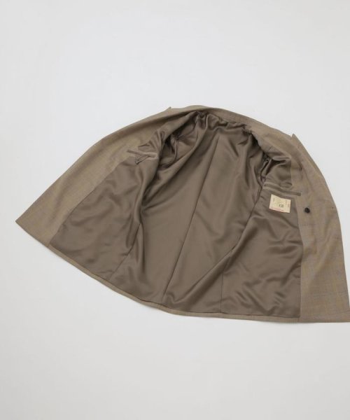 LB.01/ウールチェックダブルブレスト6Bブレザージャケット LB 高い釦位置 低いゴージライン タテ糸とヨコ糸を異番手にすることで