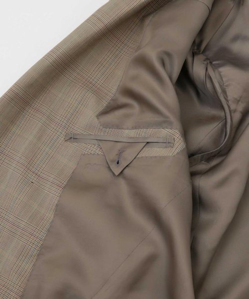 LB.01/ウールチェックダブルブレスト6Bブレザージャケット LB 高い釦位置 低いゴージライン タテ糸とヨコ糸を異番手にすることで