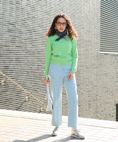 洗える 衿ぐり配色ニット 