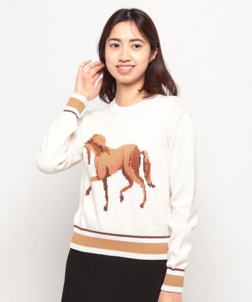 コットン100％クルーネック馬柄長袖ニットセーター 人気・おすすめ｜使いやすい・旅行におすすめ 品質保証 全国発送 正規品・日本国内発送・安心保証付き
