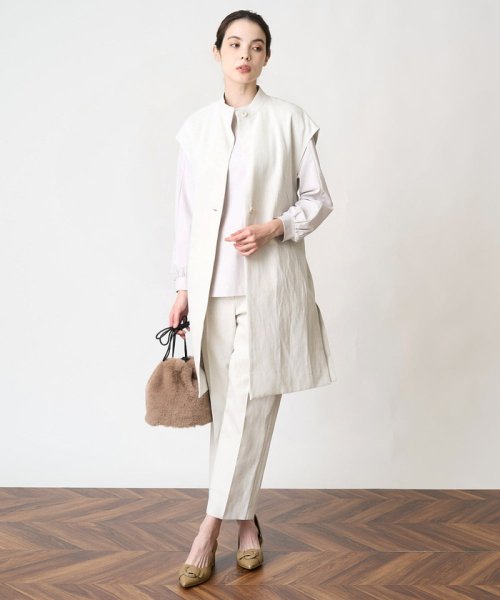 美品 GALERIE VIE コットンリネンツイル ノーカラーコート 吹き掛ける 