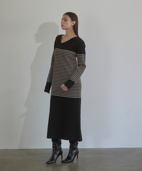 MIELI INVARIANT(ミエリ インヴァリアント)/Border Parts Mix Knit Dress/img07