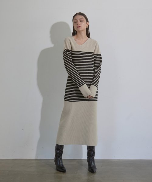 MIELI INVARIANT(ミエリ インヴァリアント)/Border Parts Mix Knit Dress/img17