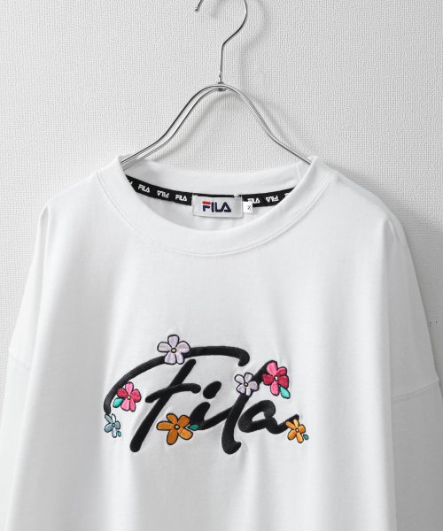 ZIP FIVE(ジップファイブ)/筆記体刺繍＆韓国風＆花刺繍ロゴ長袖Tシャツ/img01