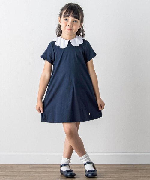 スカラップ襟付きスムースワンピース(90~140cm) ショコラ