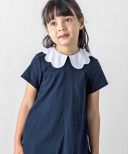 スカラップ襟付きスムースワンピース(90~140cm) ショコラ